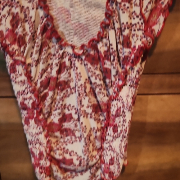 Free People Red Ruffled Ruched Bodysuit - Picture 3 of 5